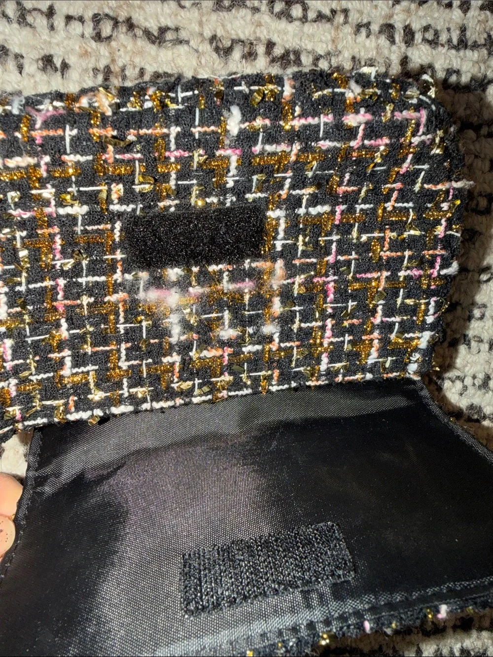 Black Multi Tweed Mini Bag with Pearl Handle